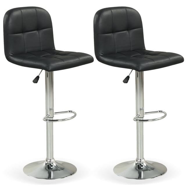 Gymax Swivel Bar Stools Set of 2 w/ Backrests Footrests & Metal Base for Kitchen Black