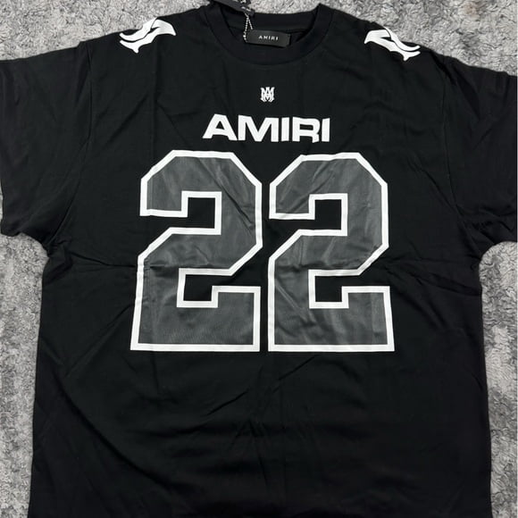 AMIRI 22 Jersey Black Tee Mens Size Large or Medium MA logo