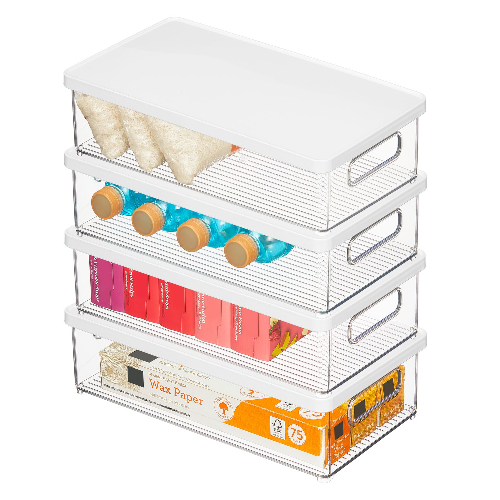 mDesign Plastic Stackable Kitchen Storage Bin Box with Handles