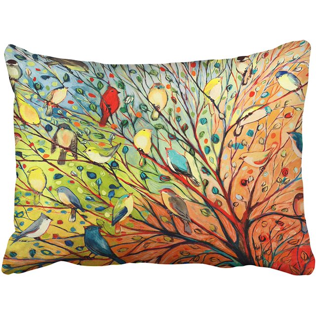Tarolo Decorative Throw Pillow Cases Covers Decor Colorful Birds and Tree 20x26 Inches Pillow Cove Case Pillowcase Two Sided