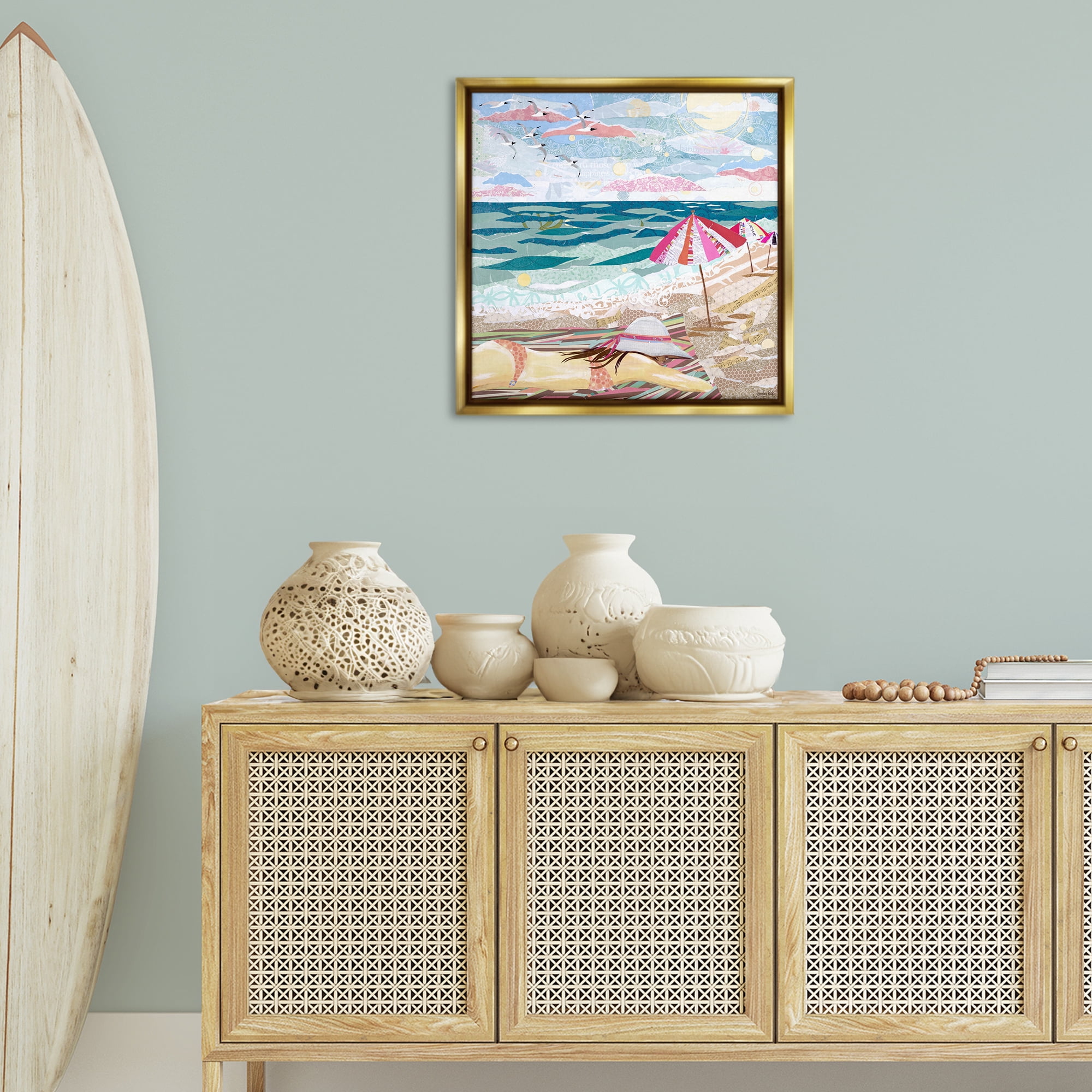 Stupell Industries My Happy Place Collaged Landscape Painting Gold Floater Framed Canvas Art Print Wall Art, 25 x 25