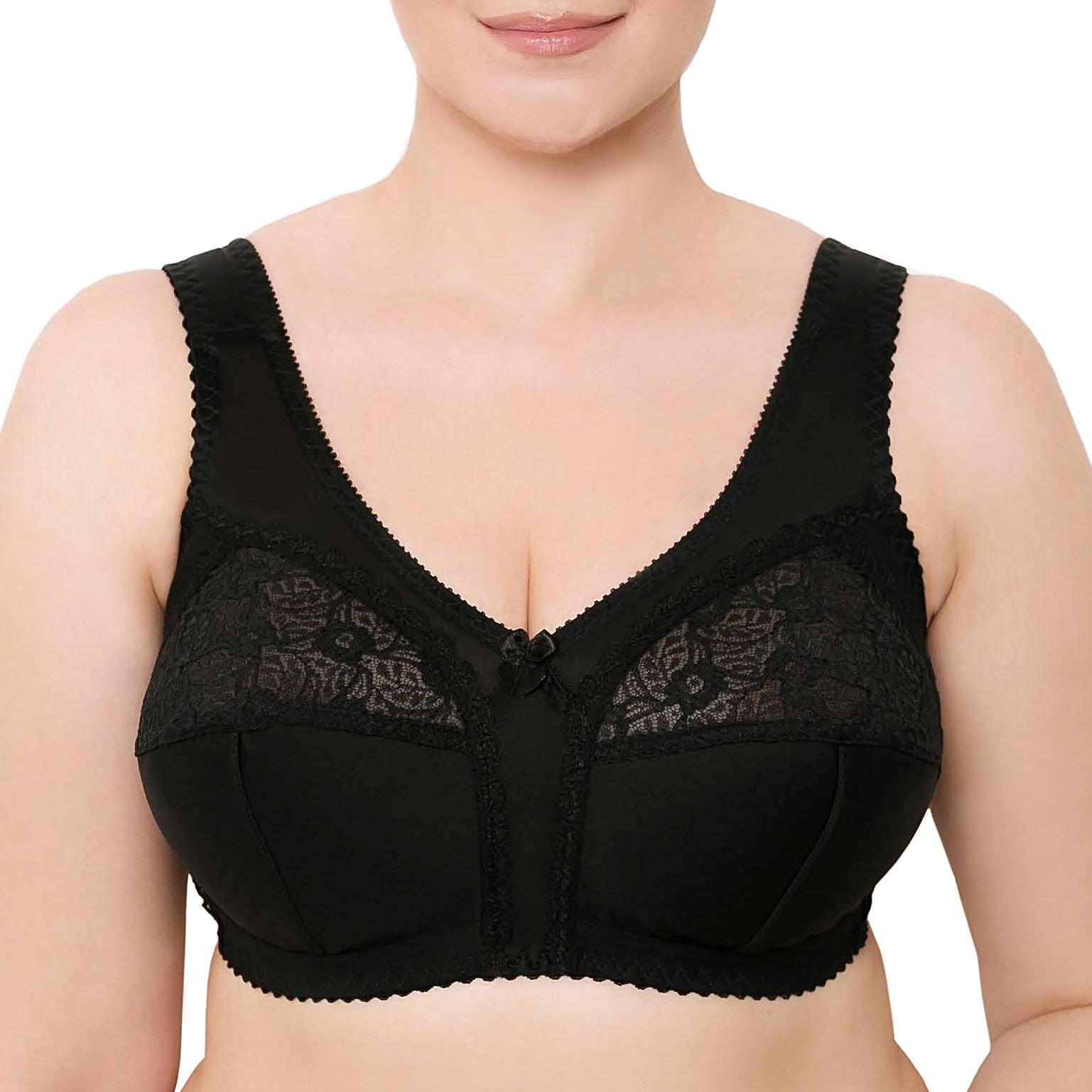 Exclare Women's Full Coverage Plus Size Comfort Double Support Unpadded  Wirefree Minimizer Bra (38G, Black) 