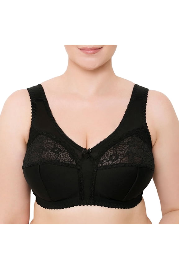 Wireless Plus Size Bra Wide Strap Unlined Minimizer Full Coverage 36 38 40 42 44 46 48 50 52 / C D E F G H I ( 44I, Black)