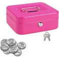 thumbnail image 1 of Mini Cash Box with Lock, Small Safe Money Bank, 4.53 x 3.35 x 2.28 inches, Pink, 1 of 3
