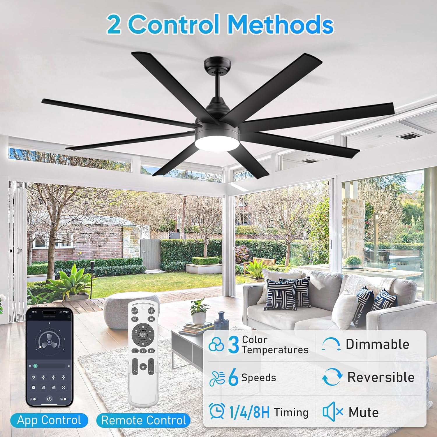 Nordic Hygge 72 Inch Large Ceiling Fans with Lights and Remote