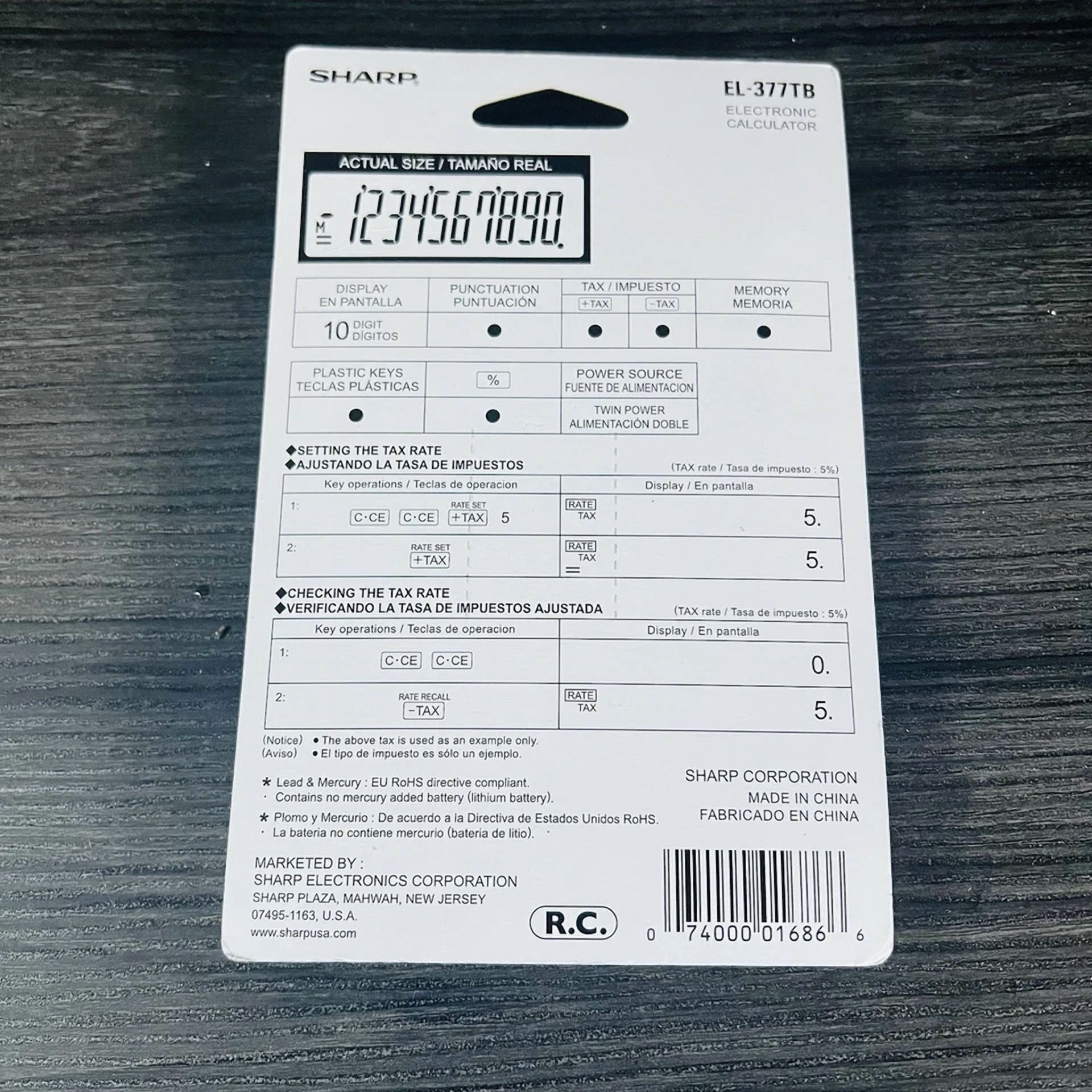 CRESTIN- New Sharp El-377Tb Electronic Calculator 10 Digit Tax Keys Solar & Battery Power