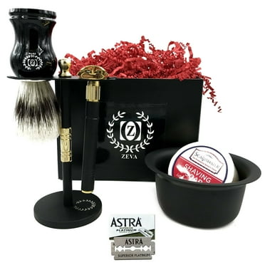 VINTAGE BLACK/GOLD DOUBLE EDGE SAFETY RAZOR SHAVING GIFT SET 5 PC FOR MEN