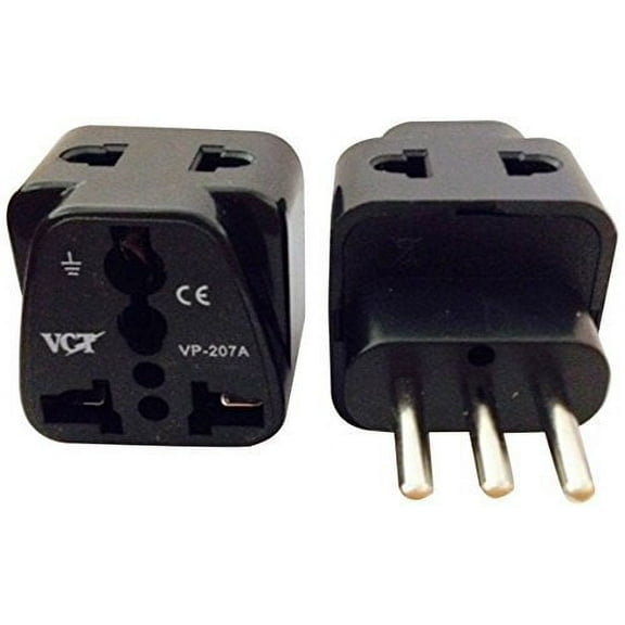 VCT VP-207A/W  Universal US to Italy Travel Power Plug Adapter Grounded CE Certified RoHS Compliant