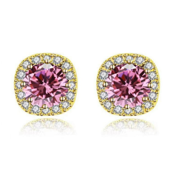 Paris Jewelry 14k Yellow Gold 4 Carat Round Created Pink Sapphire Halo Stud Earrings Plated Women