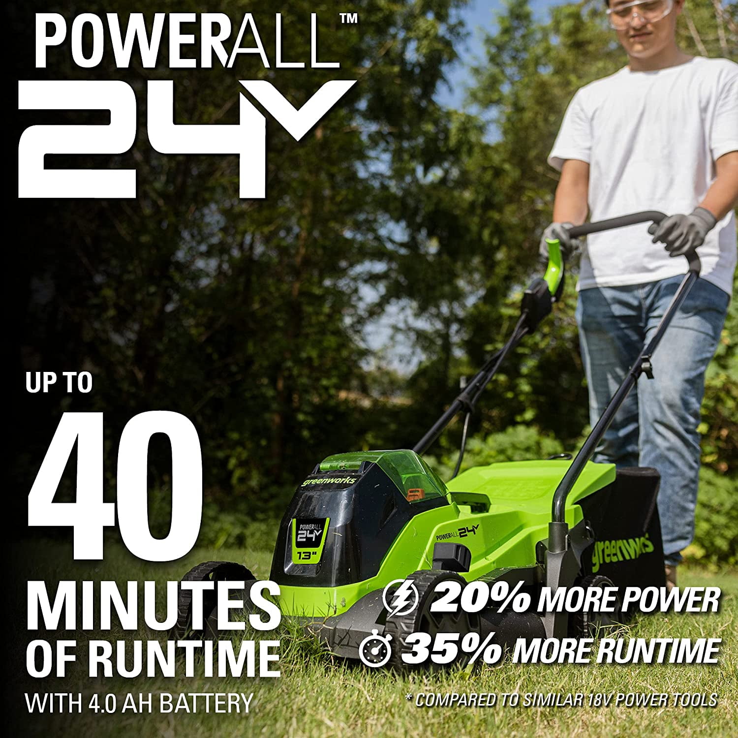 Greenworks 24V 13" Brushless Lawn Mower, 4Ah USB Battery and Charger Included, 2534402