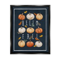 Stupell Industries Hello Fall Mixed Pumpkins Graphic Art Jet Black Floating Framed Canvas Print Wall Art, Design by Elizabeth Tyndall