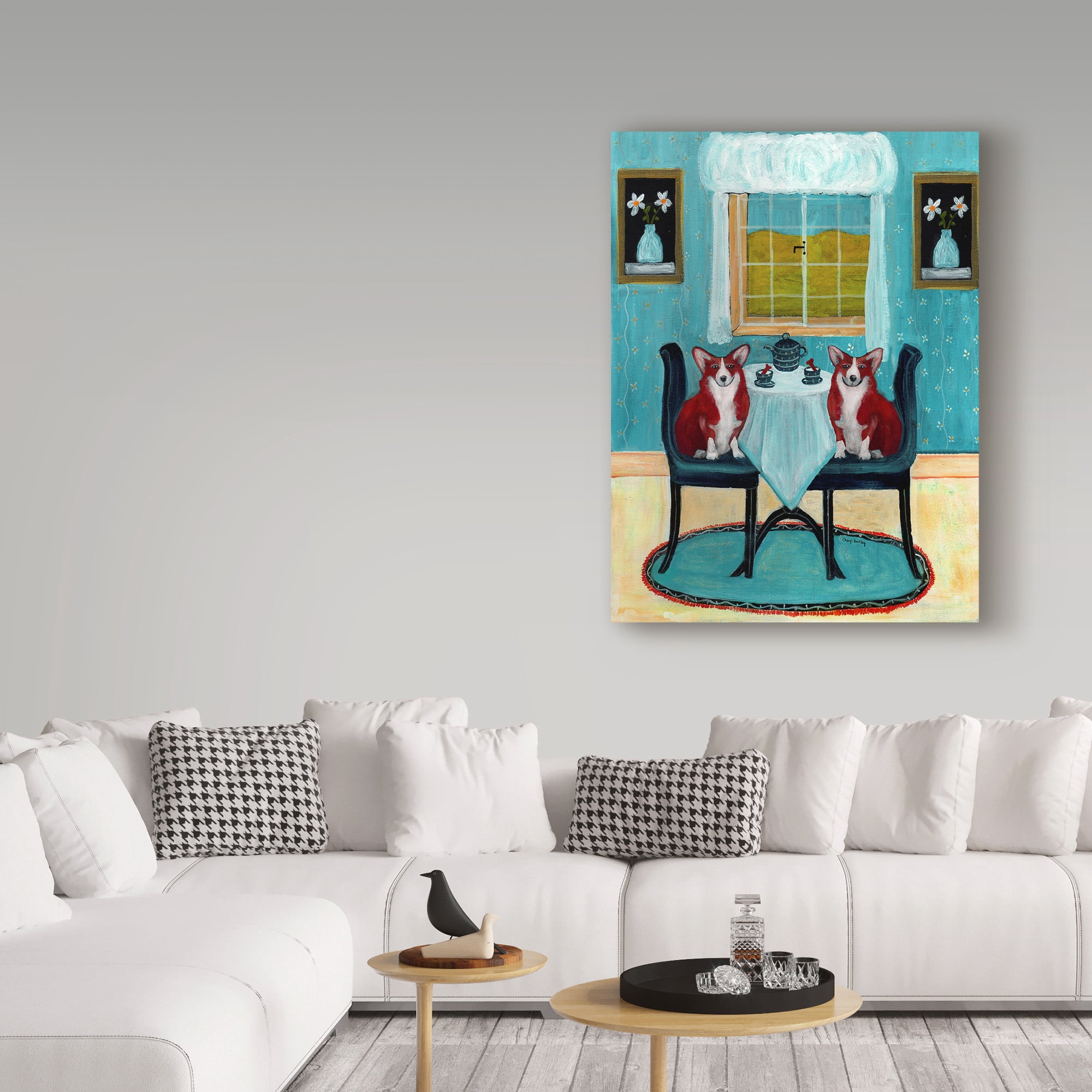 Trademark Fine Art 'Doggie Tea Time' Canvas Art by Cheryl Bartley
