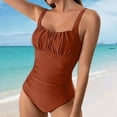 thumbnail image 2 of Clearance! Hontri Women's Solid Color Pleated Suspender Fashionable Swimsuit One Piece Swimsuit Women Brown Xxl, 2 of 6