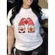 thumbnail image 1 of Camiseta con estampado de corazón y gnomo de San Valentín: cuello redondo informal y manga corta para mujer, suave, 1 of 2