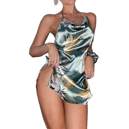 

Women s Satin Nightgowns Floral Backless Cami Night Dress M(6)
