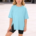 thumbnail image 2 of Kids Short Sleeve T Shirt Top Split Hem Design Loose Fit Top Sky Blue 9 Y-10 Y, 2 of 4