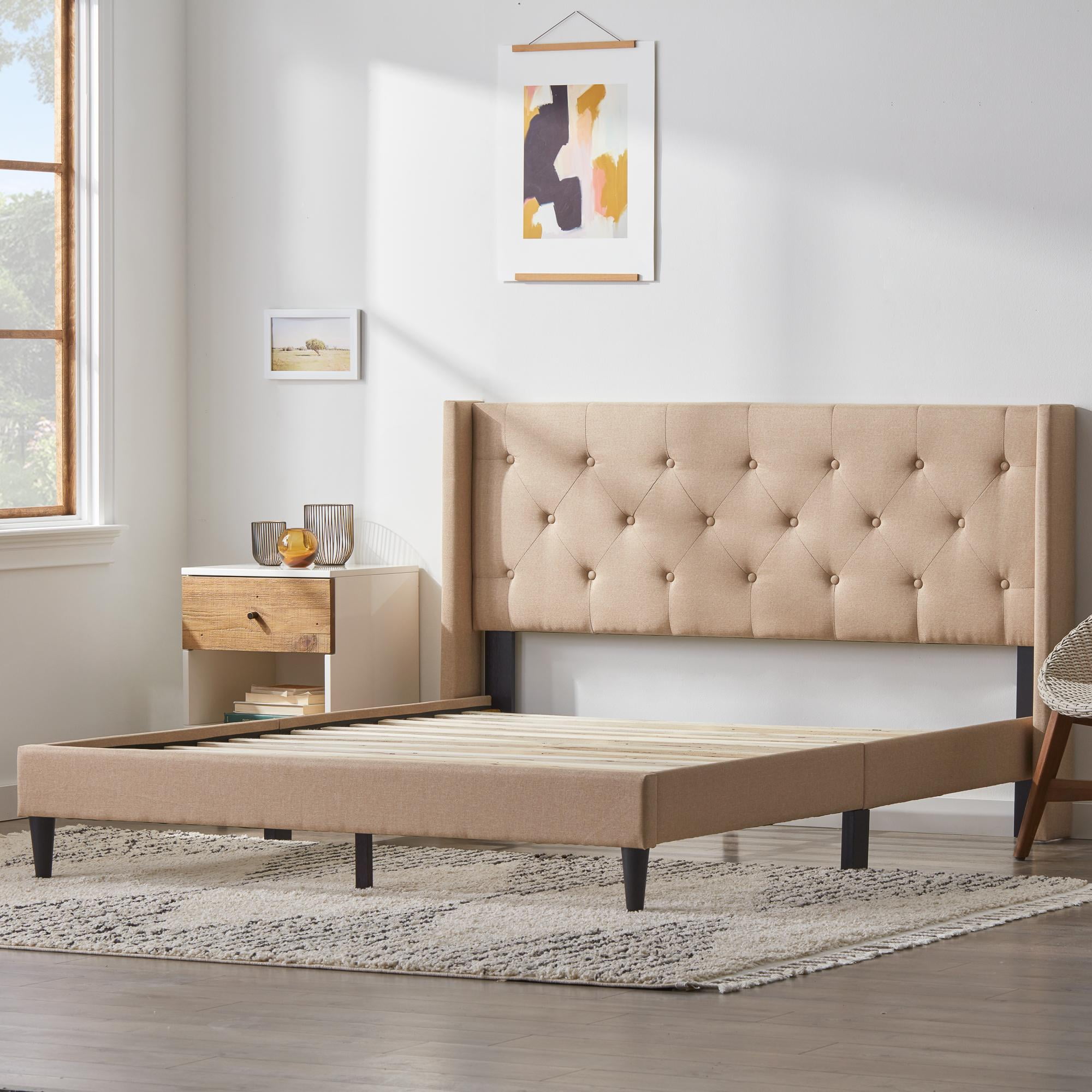 Rest haven linen inspired diamond tufted wingback on sale upholstered bed