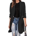 thumbnail image 3 of Langwyqu Solid Color 3/4 Sleeve One Button Lapel Long Blazer Coat, 3 of 5