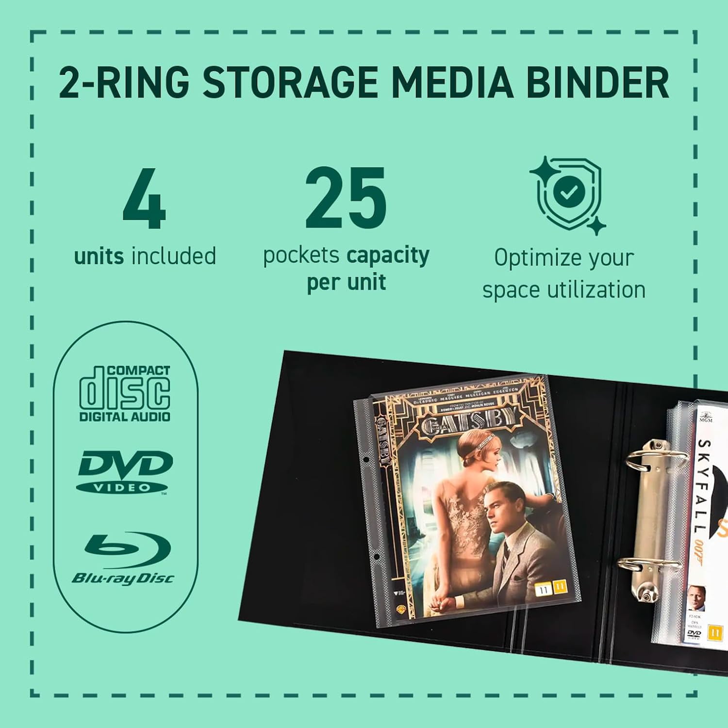 Djois® 2-Ring Black Media Binder for CD, Blu-Ray & DVD Storage Sleeves, 4-Pack