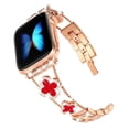 thumbnail image 2 of Compatible with Apple Watch Bands 38mm 40mm 41mm for Women Girls, Stylish Clover Jewelry Diamond Rhinestone Metal Wristband Strap for iWatch Ultra SE Series 9 8/7/6/5/4/3/2/1, Rosegold+Red, 2 of 7