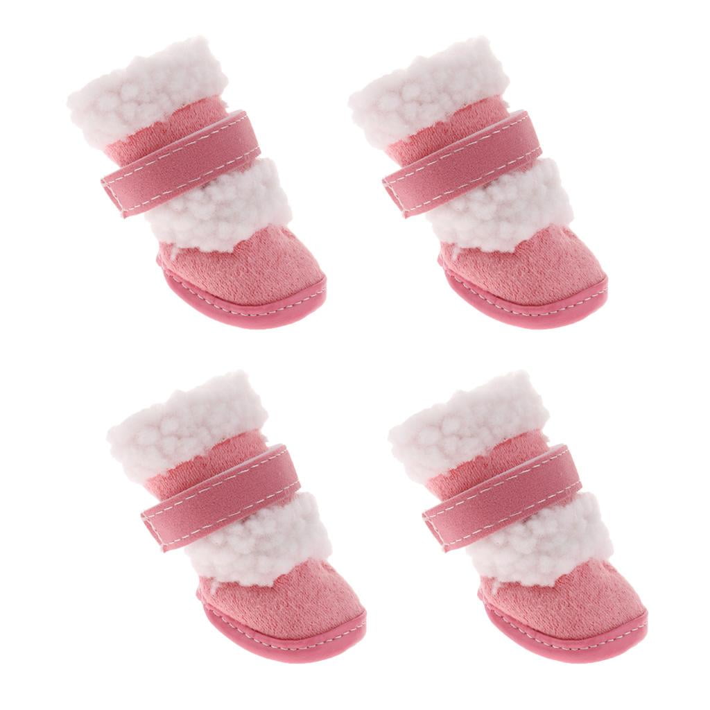 lionlar 4pcs Winter Pet Dog Shoes Cute Puppy Anti Slip Soft Fleece Snow Boots Pink M