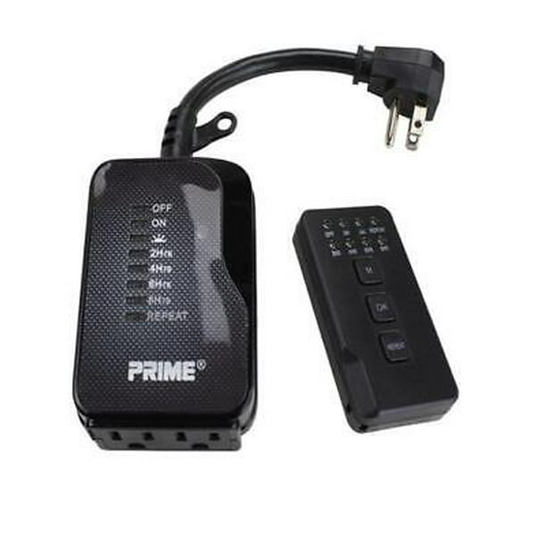 Prime Outdoor Timer With Remote Control and Grounded Outlets 12 V Black