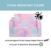 Delta Children Cozee 2-in-1 Convertible Sofa to Lounger - Comfy Flip Open Couch/Sleeper for Kids, Pink Tie Dye