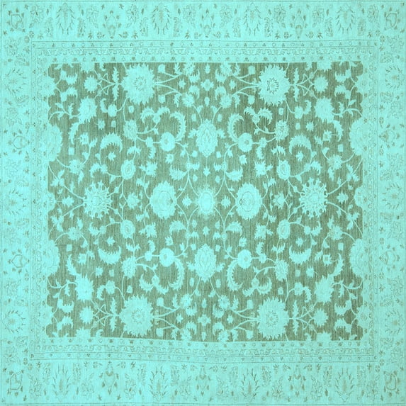 Ahgly Company Indoor Square Oriental Light Blue Traditional Area Rugs, 7' Square