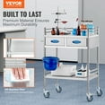 thumbnail image 2 of VEVOR Carro de servicio de laboratorio, carro rodante utilitario de acero inoxidable de 2 capas, carro medico con dos cajones, carro utilitario dental con ruedas bloqueables y un cubo, 2 of 9