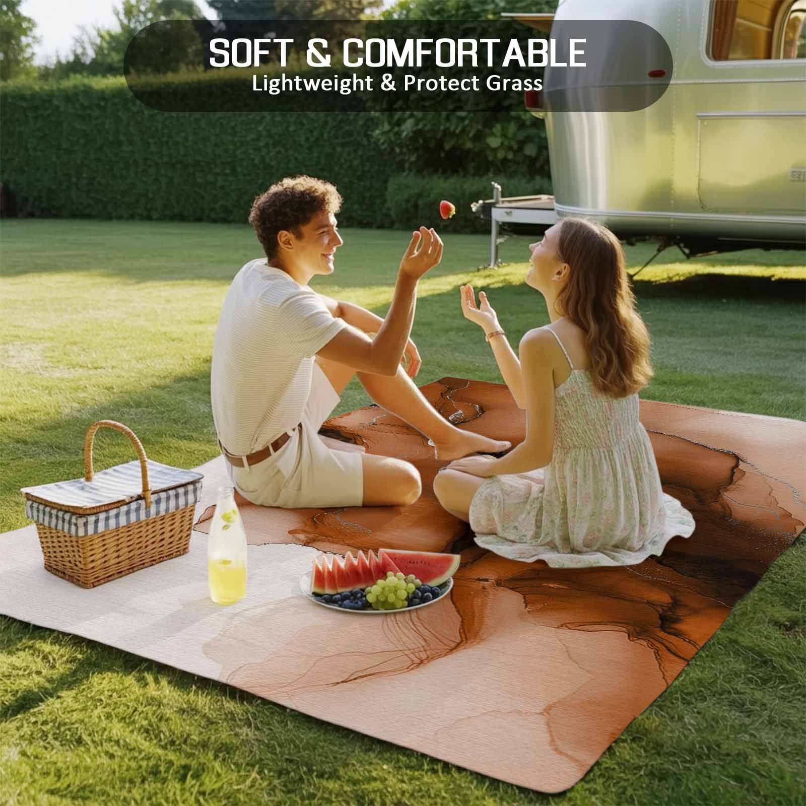 Outdoor Rug 5x8ft Abstract Ombre Chestnut Marble Large Area Rug White Modern Art Indoor Outdoor Carpet Outdoor Rugs Mats for Patio Camping,RV,Front Door, Outside Decor