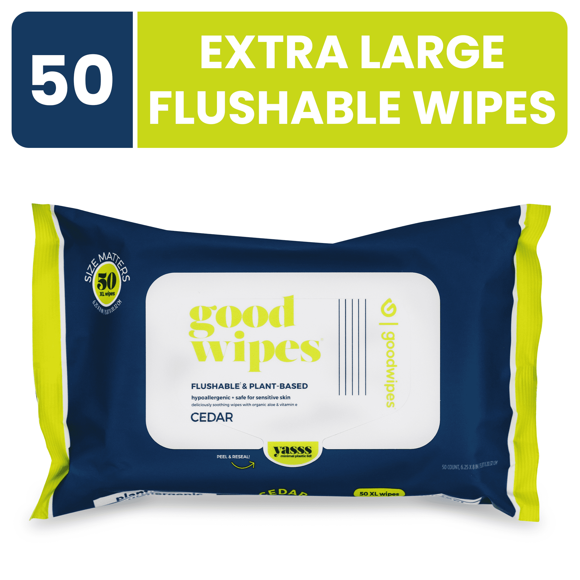 Goodwipes Flushable & Biodegradable Wipes with Botanicals, Cedar, 1 Pack (50 Total Wipes)