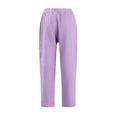 thumbnail image 6 of Linen Pants Women Elastic Waist Cropped Button Summer Lounge Pants Straight Leg Ankle Length Cotton Linen Slacks Purple XXL, 6 of 7