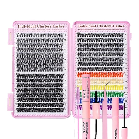 Cluster Lash Extension Kit for Beginners 600 Pcs, 9–16mm D Curl 30D 40D 50D, Diy Fake Eyelashes with Lash Tray & Applicator,