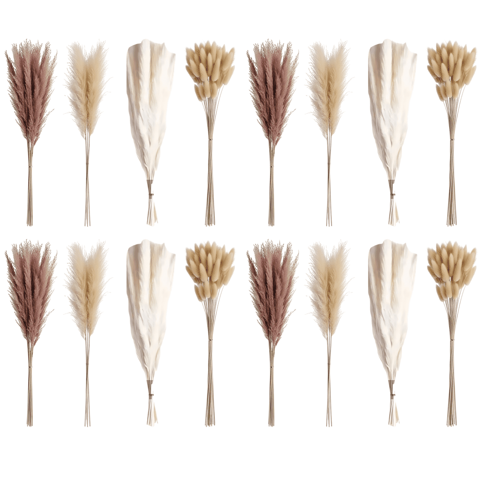 100 Pcs Pampas Grass Decor, Dried Flower Bouquet, Includes Pampas Grass, Reed, Bunny Tails, & Feathertail, 17.3 in / 44 cm, Natural Boho Floral Arrangement for Home, Wedding, DIY Décor
