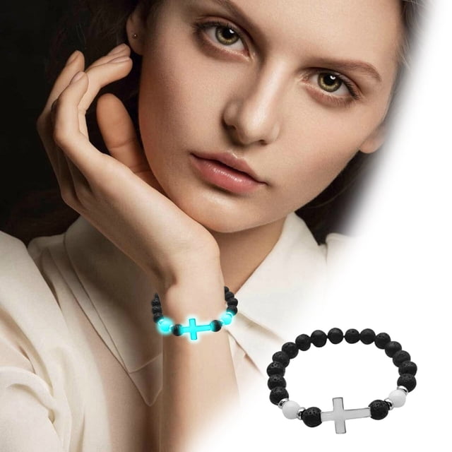 Pulsera Cuentas Luminosas Pulsera de Piedra Volcánica Piedra Natural Europea y Estilo Pulsera para Hombre