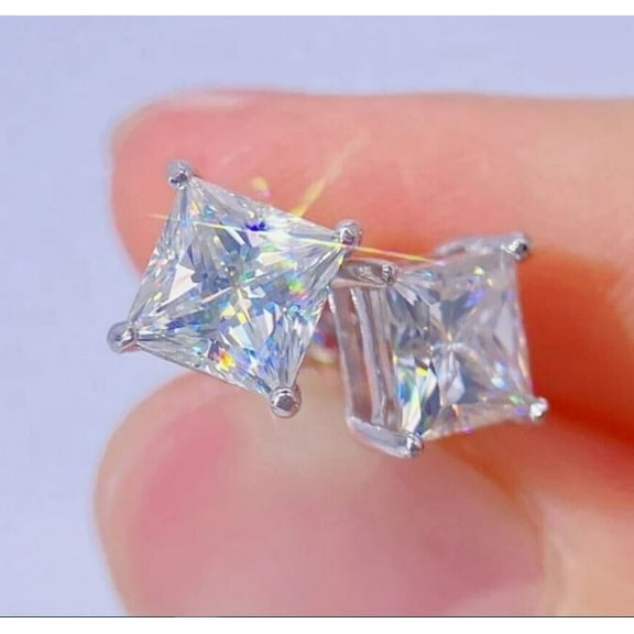 2Ct Princess Cut Lab Created Solitaire Diamond Stud Earrings 14k White Gold Over
