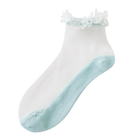 

Frehsky ankle socks Women Casual Cute Solid Floral Mesh Splice Breathable Short Socks Sky Blue