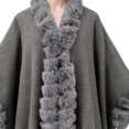thumbnail image 4 of Fewfanhot Ruffled Faux Fur Trim Wool Blend Poncho Cape, Open Front Warm Wrap Shawl Coat for Women Winter, 4 of 5
