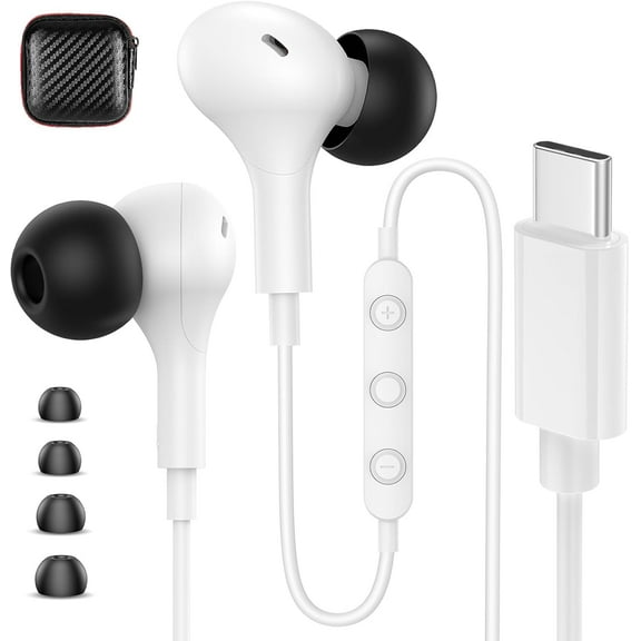 USB C Earbuds Wired Headphones for iPhone 17 16 Pro Max Plus 15 Samsung S25 S24 Ultra S23 FE A16 A17 Earphones Wired,Type C Headphones with Microphone Noise isolating for iPad 11 10th Generation