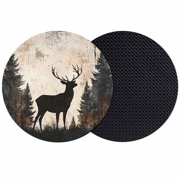 Vintage Forest Deer Coasters Set of 2, Rustic Country Wildlife Woodland Absorbent Coasters for Drinks, Coaster for Bar Office Dining Coffee Table Accessories Decor, Non Slip Round Desk Coaster