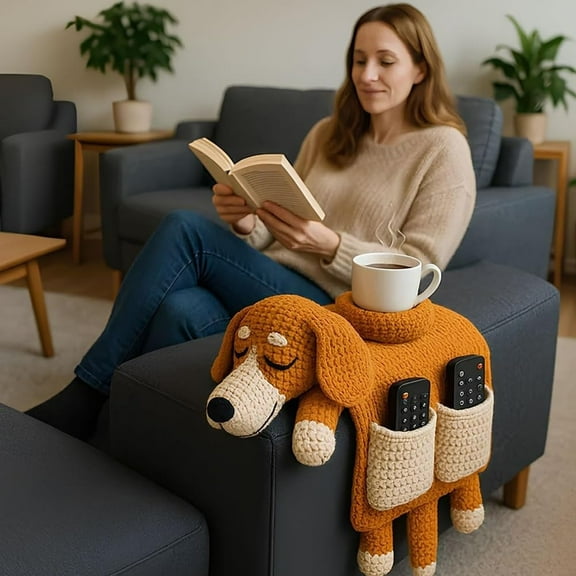 NWOKYZGH Cozy Companion Vibes Crochet Sofa Organizer Sofa Armrest Storage Bag