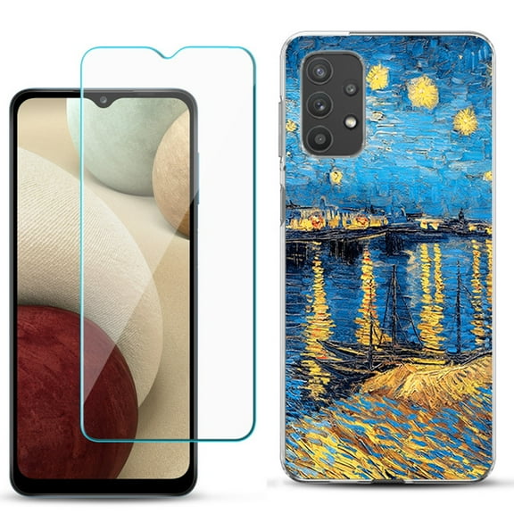 Slim-Fit TPU Phone Case compatible with Samsung Galaxy A32 5G, with Tempered Glass Screen Protector, by OneToughShield ® - Starry Night Rhone