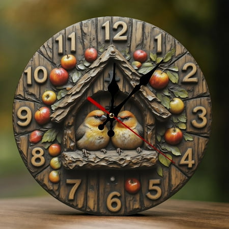 Wall Clock Decorative - Vintage Wooden Birdhouse Print 2D Vintage Wall Clocks Battery Operated Silent Non-Ticking for Bedroom, Living Room, Kitchen, Office, Classroom, 10 Inch