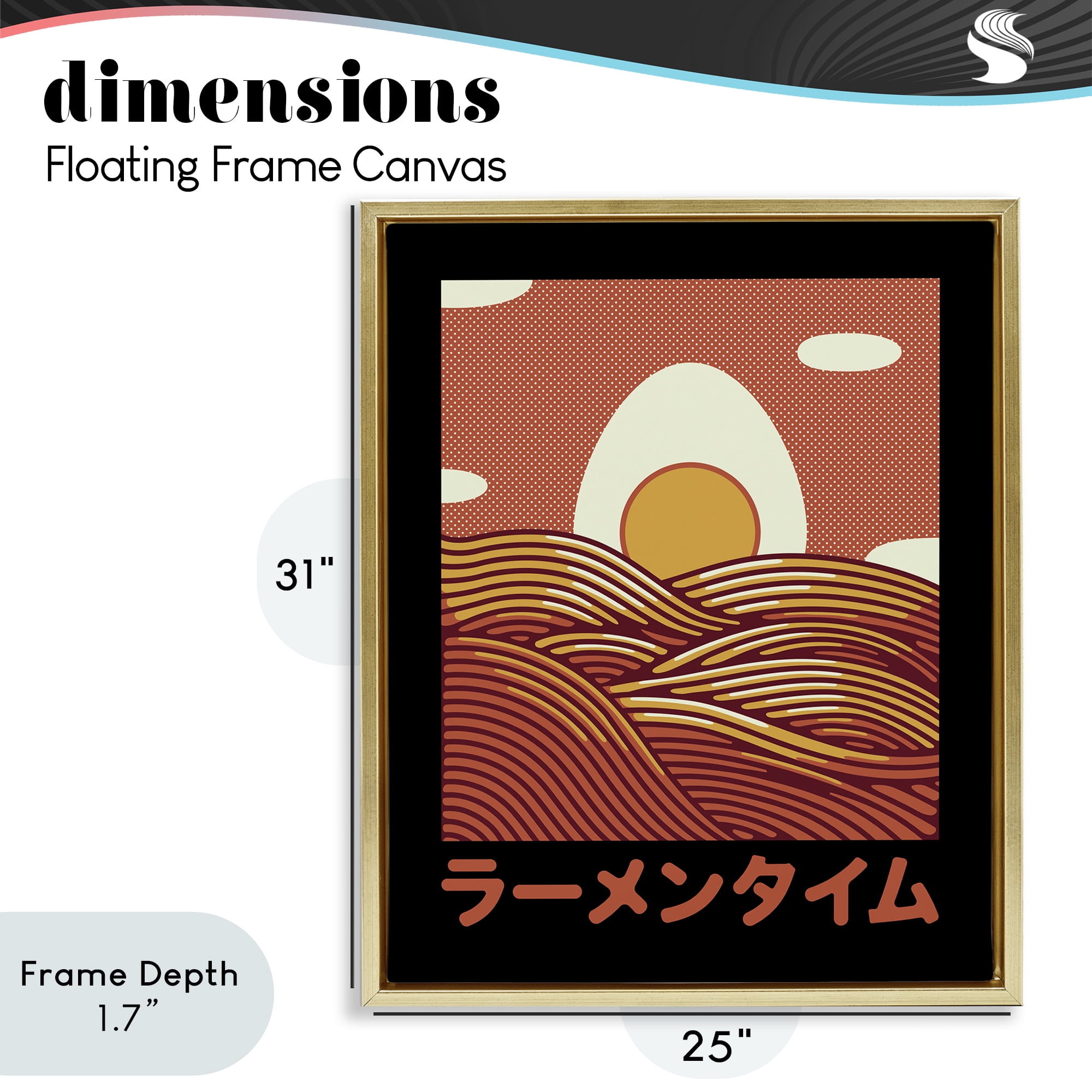 Stupell Industries Minimalist Egg & Ramen Sunset Gold Framed Floater Canvas Wall Art, design by Tobe Fonseca
