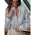 thumbnail image 3 of Women'S Plaid Ruffle V Neck Button Down Blouse Casual Long Sleeve Gingham Work Checkered Shirt Tops Gray XL, 3 of 7