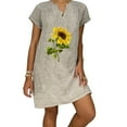 thumbnail image 2 of Dyegold Sundresses for Women Casual Summer - Sun Dress Womens V Neck Short Sleeve Dandelion Print Cotton Linen Plus Size Graduation Midi ​​ T Shirt Sun Dresses, 2 of 5