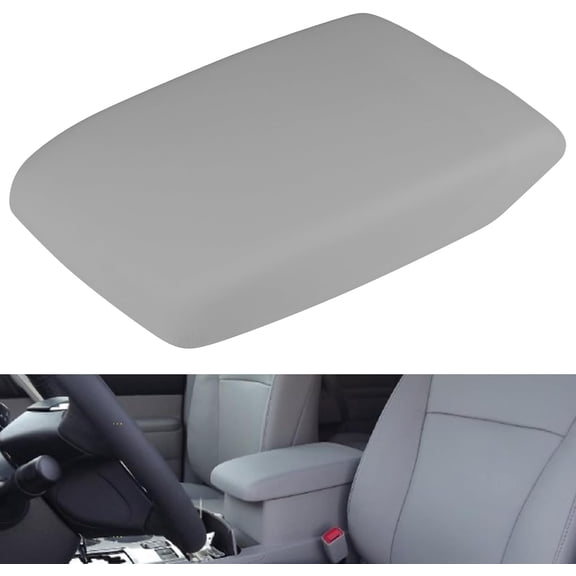 Center Console Armrest Cover Gray for Toyota Highlander 2008-2013 Replaces 58905-0E040-C0 PU Leather Arm Rest Box Lid Middle Console Cover