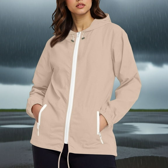 Women's Waterproof Lightweight Jacket Quarter Sleeve Hooded with Zipper Pockets Autumn​​