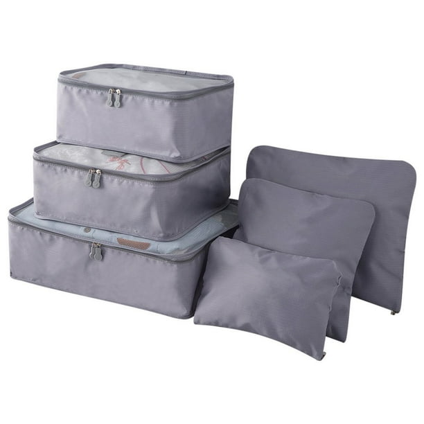 6pcs / set bagages légers sacs de voyage hommes et femmes emballage cubes  organisateur pochettes de compression mode double fermeture éclair étanche  polyester sac valise (gris) 