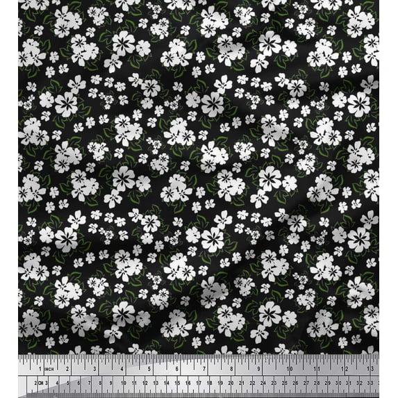 Soimoi Japan Crepe Satin Fabric Leaves & Floral Artistic Printed Craft Fabric by The Yard 42 Inch Wide